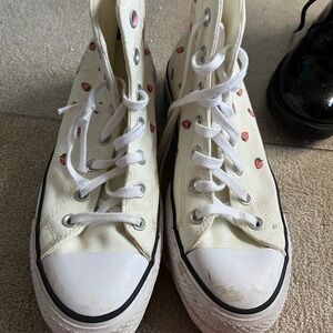 Converse Cream High-Tops with Strawberry Print